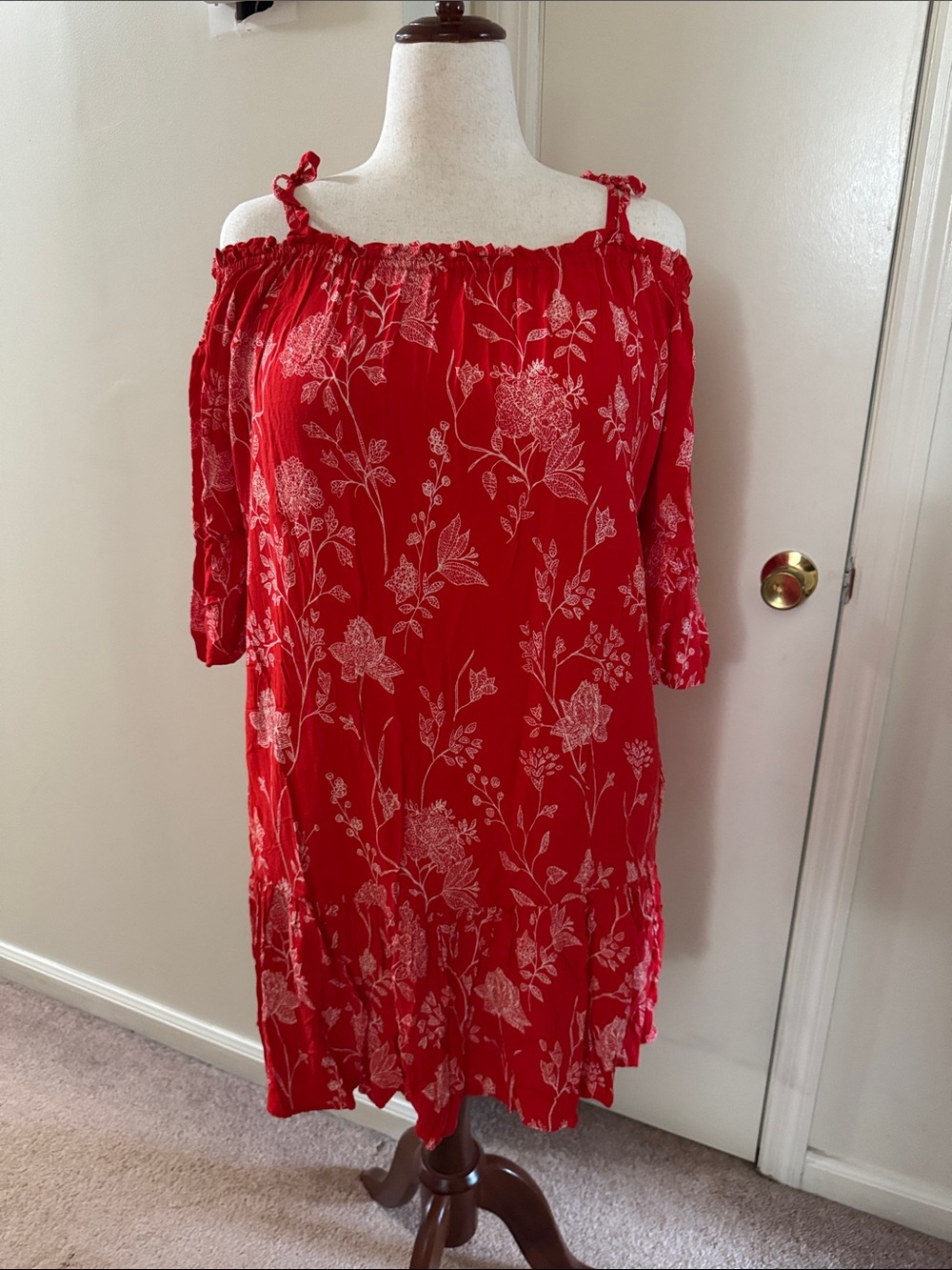 H&M Red Floral Off-Shoulder Summer Dress